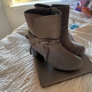Christian Siriano Taupe Suede Wrap-Tie Ankle Boots